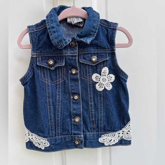 Little Lass Other - Little Lass 3T Girls Blue Denim Vest Jacket with Flower